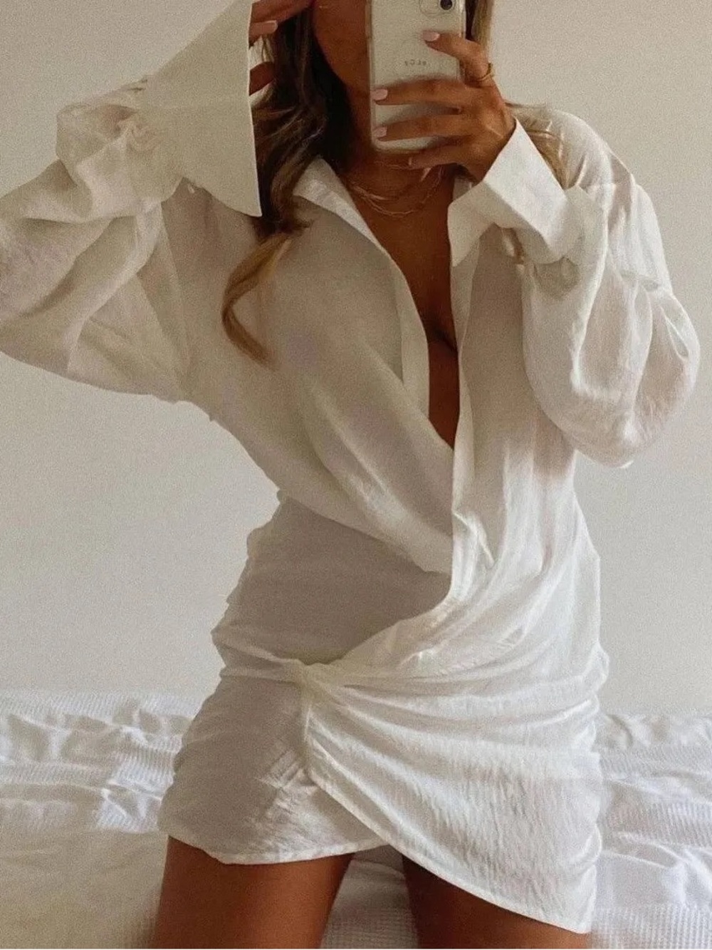 House of CB CARYS White Draped Shirt Dress